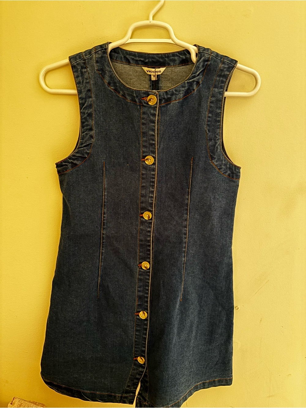 Vigoss Girls Denim Button-Front Sleeveless Dress in Dark Blue